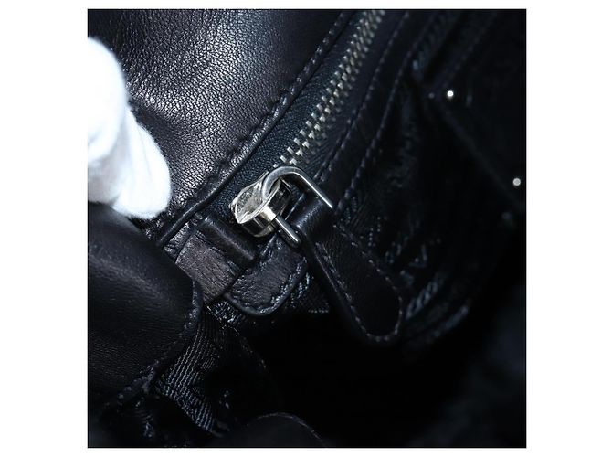 Borsa a tracolla con volant PRADA in pelle nera argento Auth am12754V Nero - vista 20