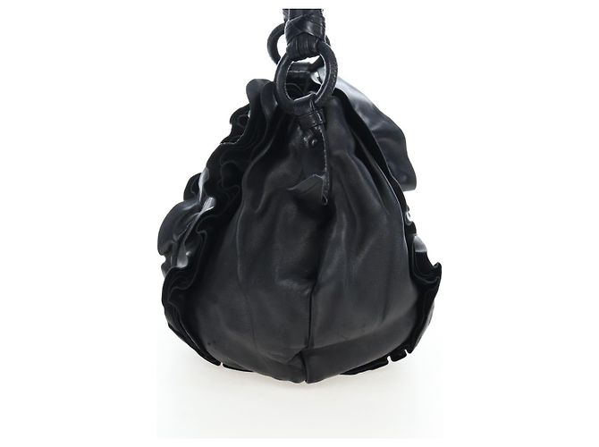 Borsa a tracolla con volant PRADA in pelle nera argento Auth am12754V Nero - vista 3