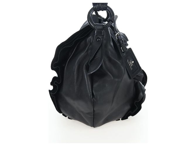 Borsa a tracolla con volant PRADA in pelle nera argento Auth am12754V Nero - vista 4