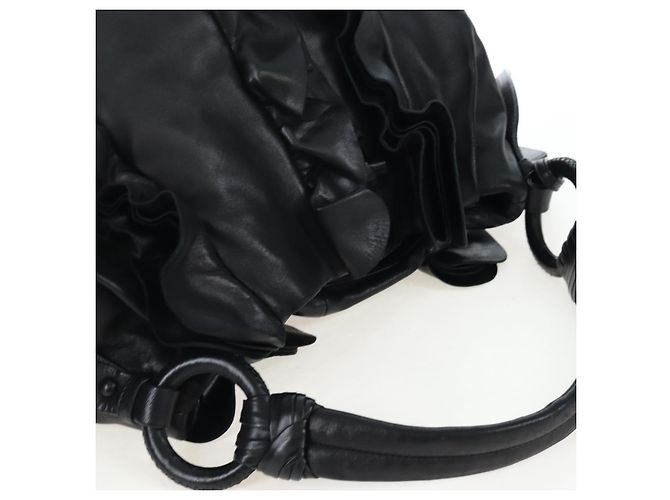 Borsa a tracolla con volant PRADA in pelle nera argento Auth am12754V Nero - vista 6