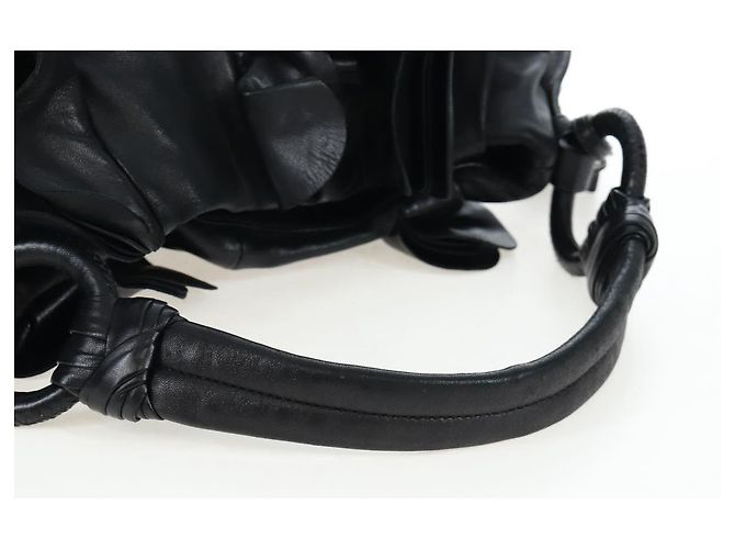 Borsa a tracolla con volant PRADA in pelle nera argento Auth am12754V Nero - vista 7