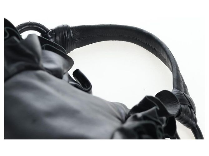 Borsa a tracolla con volant PRADA in pelle nera argento Auth am12754V Nero - vista 8