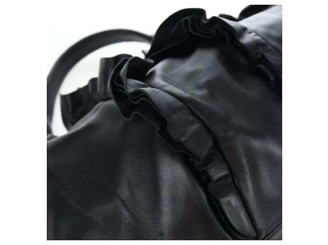 Borsa a tracolla con volant PRADA in pelle nera argento Auth am12754V Nero - vista 9