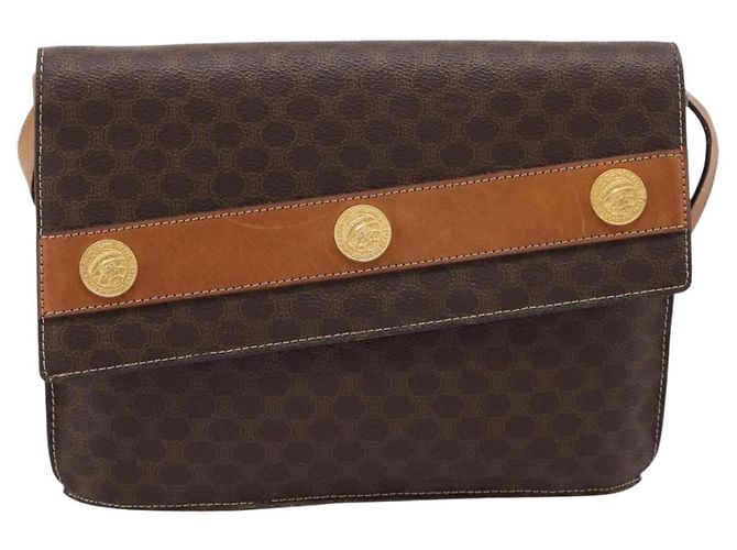Céline Bolsa de Ombro CELINE Macadam Medallion PVC Marrom Tom Dourado Auth 207584 - vista 13