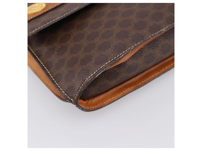 Céline Bolsa de Ombro CELINE Macadam Medallion PVC Marrom Tom Dourado Auth 207584 - vista 15