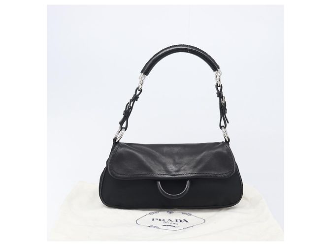 Sac à épaule PRADA Cuir Nylon Noir Argent Auth 206861V Argenté - vue 12