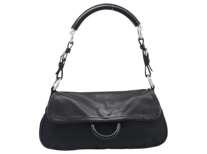 Sac à épaule PRADA Cuir Nylon Noir Argent Auth 206861V Argenté - vue 13