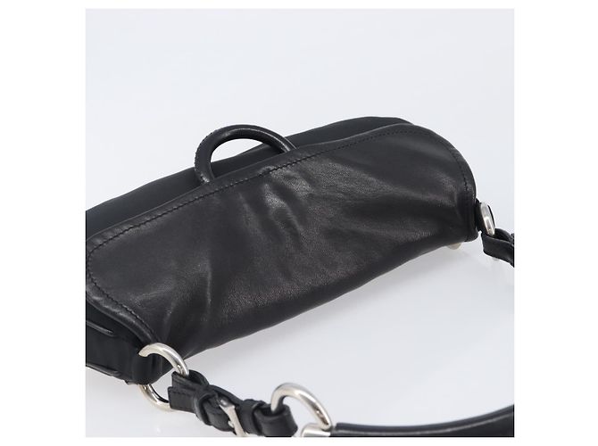 Sac à épaule PRADA Cuir Nylon Noir Argent Auth 206861V Argenté - vue 14