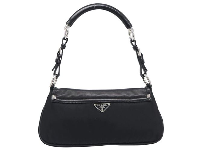 Sac à épaule PRADA Cuir Nylon Noir Argent Auth 206861V Argenté - vue 2