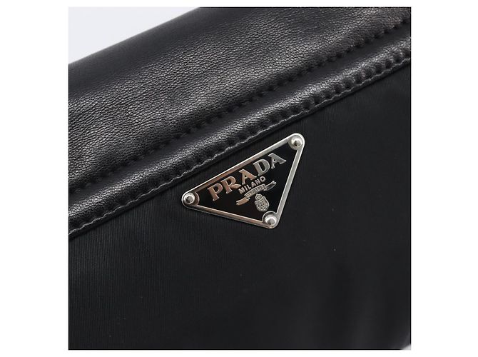 Sac à épaule PRADA Cuir Nylon Noir Argent Auth 206861V Argenté - vue 20