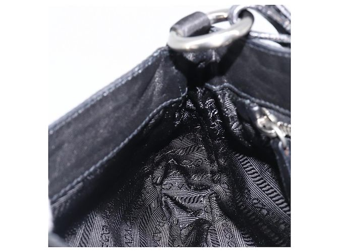 Sac à épaule PRADA Cuir Nylon Noir Argent Auth 206861V Argenté - vue 25