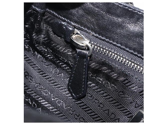 Sac à épaule PRADA Cuir Nylon Noir Argent Auth 206861V Argenté - vue 26