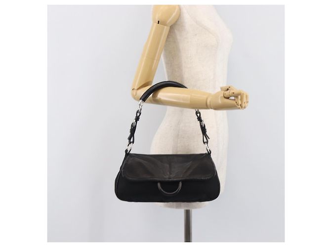 Sac à épaule PRADA Cuir Nylon Noir Argent Auth 206861V Argenté - vue 28