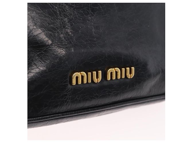 Miu Miu Schultertasche Leder Schwarz Gold Auth 167737A Golden - Ansicht 20