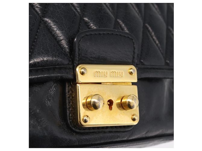 Miu Miu Schultertasche Leder Schwarz Gold Auth 167737A Golden - Ansicht 22