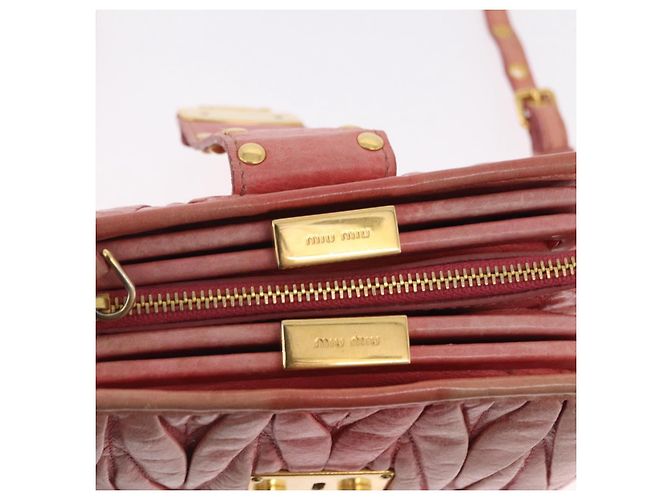 Bolsa de Ombro Miu Miu Matelassé Couro Rosa Ouro Auth 167645A Dourado - vista 10