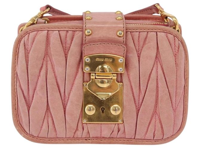 Bolsa de Ombro Miu Miu Matelassé Couro Rosa Ouro Auth 167645A Dourado - vista 13