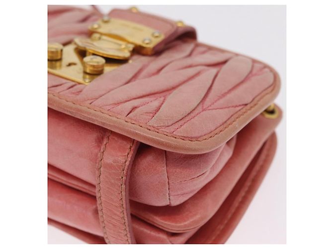Bolsa de Ombro Miu Miu Matelassé Couro Rosa Ouro Auth 167645A Dourado - vista 18
