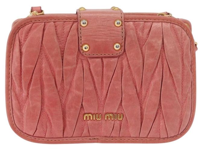 Bolsa de Ombro Miu Miu Matelassé Couro Rosa Ouro Auth 167645A Dourado - vista 2