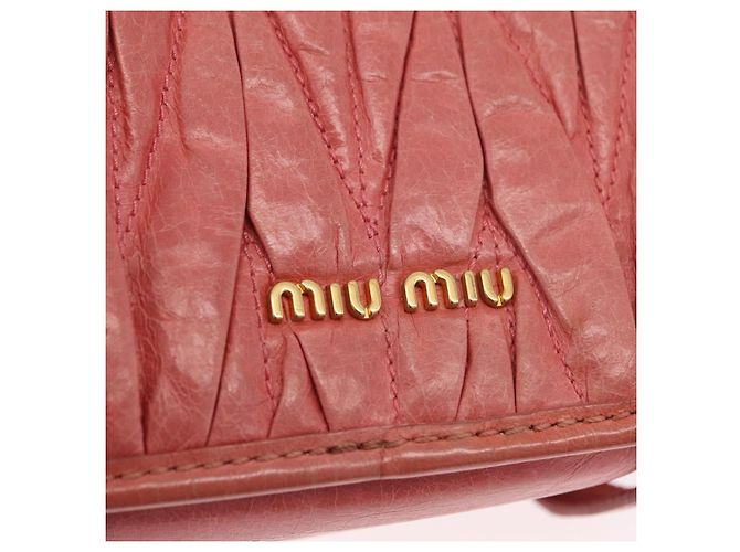 Bolsa de Ombro Miu Miu Matelassé Couro Rosa Ouro Auth 167645A Dourado - vista 21