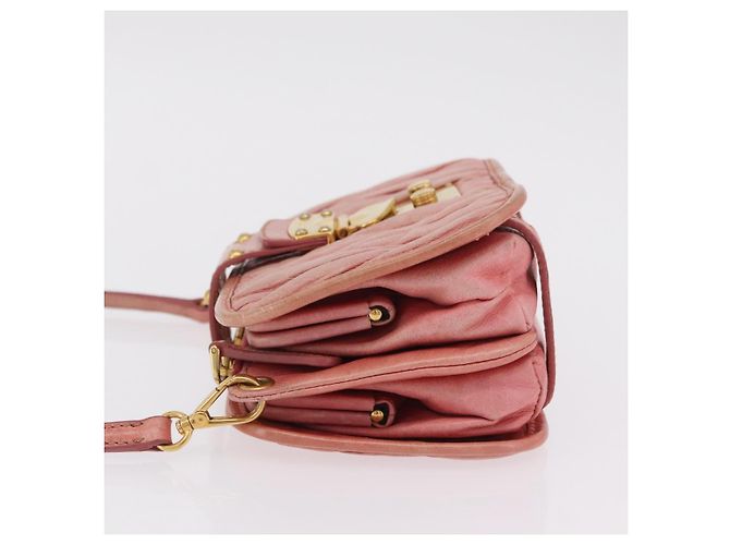 Bolsa de Ombro Miu Miu Matelassé Couro Rosa Ouro Auth 167645A Dourado - vista 4
