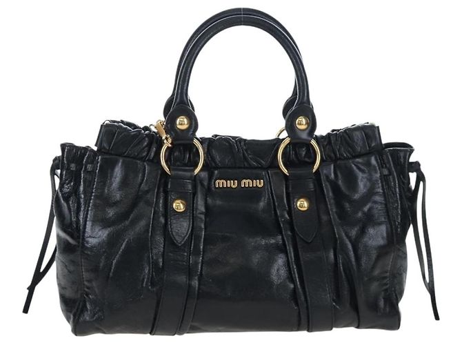 Miu Miu Handtasche Leder 2way Schwarz Gold Auth 204493M Golden - Ansicht 13