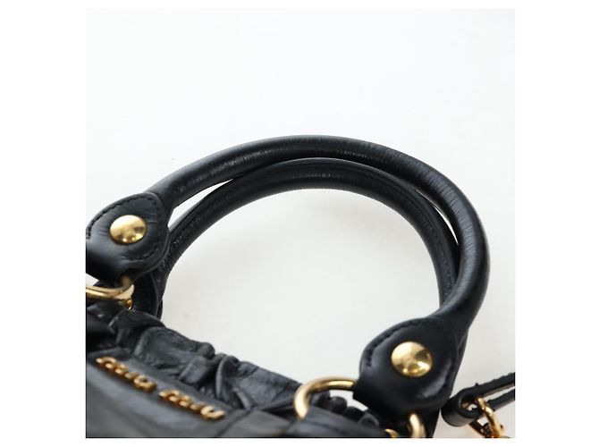 Miu Miu Handtasche Leder 2way Schwarz Gold Auth 204493M Golden - Ansicht 14