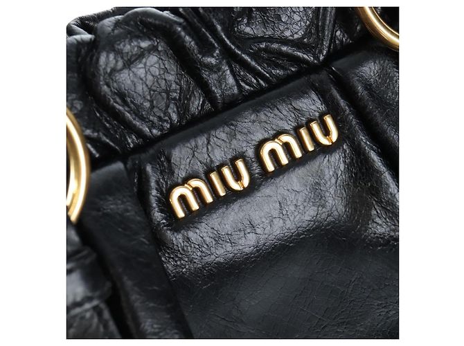 Miu Miu Handtasche Leder 2way Schwarz Gold Auth 204493M Golden - Ansicht 19