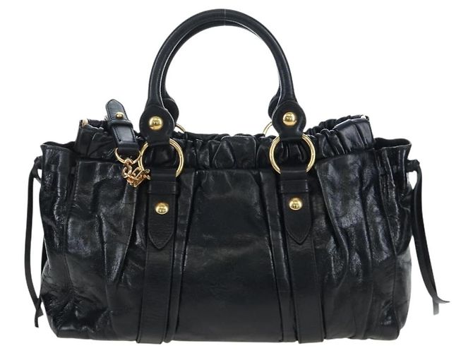 Miu Miu Handtasche Leder 2way Schwarz Gold Auth 204493M Golden - Ansicht 2