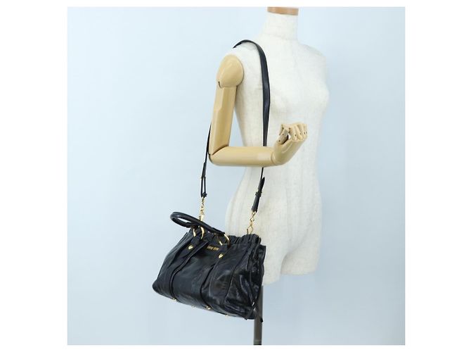Miu Miu Handtasche Leder 2way Schwarz Gold Auth 204493M Golden - Ansicht 25