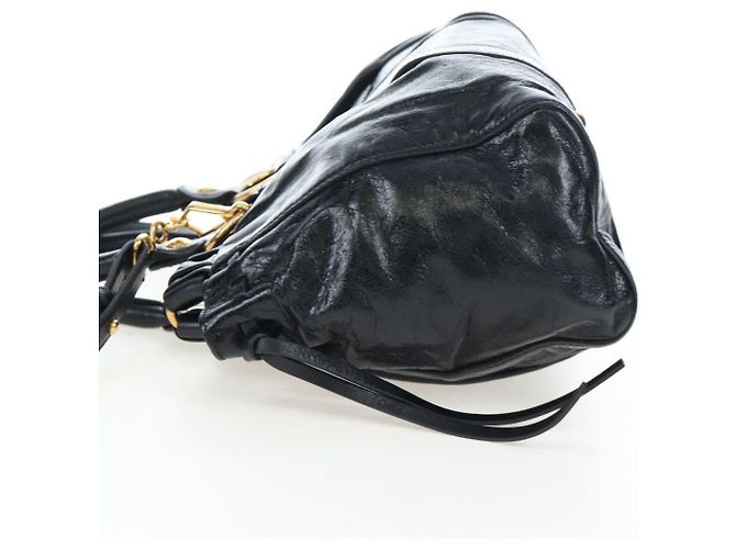Miu Miu Handtasche Leder 2way Schwarz Gold Auth 204493M Golden - Ansicht 3