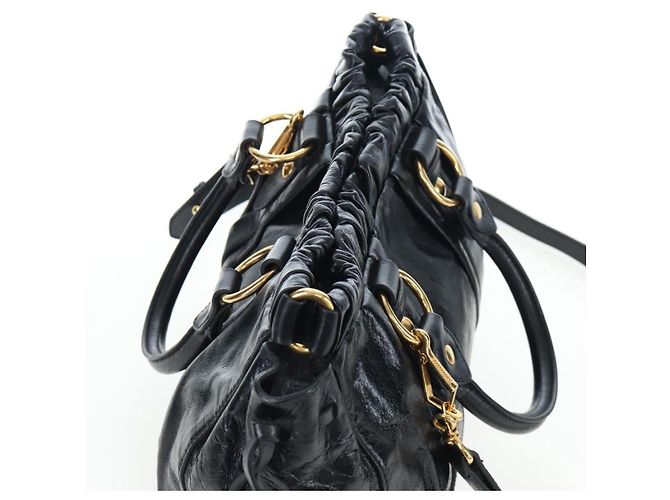 Miu Miu Handtasche Leder 2way Schwarz Gold Auth 204493M Golden - Ansicht 6