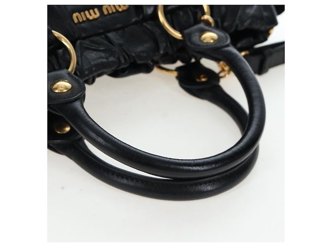 Miu Miu Handtasche Leder 2way Schwarz Gold Auth 204493M Golden - Ansicht 7