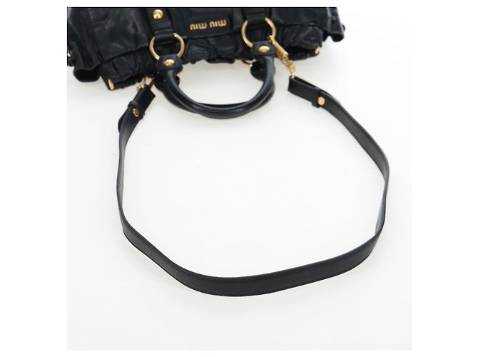 Miu Miu Handtasche Leder 2way Schwarz Gold Auth 204493M Golden - Ansicht 8