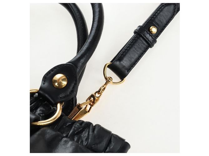 Miu Miu Handtasche Leder 2way Schwarz Gold Auth 204493M Golden - Ansicht 9