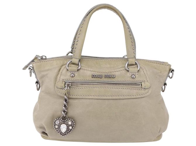 Miu Miu Handtasche aus Leder Grau Silber Auth 206866A Braun - Ansicht 13