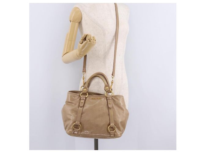 Miu Miu Handtasche Leder 2way Beige Gold Auth 167725M Golden - Ansicht 30