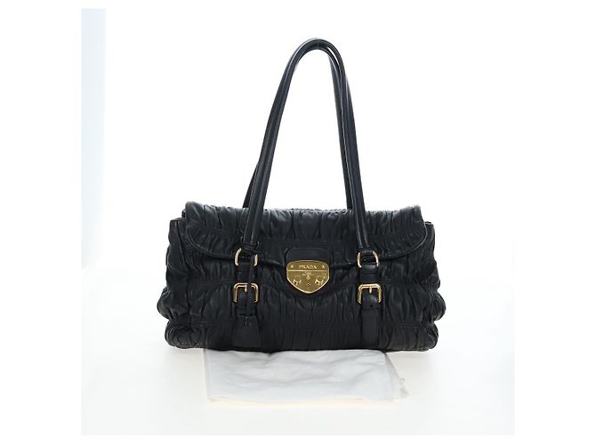 Borsa Tote a rucchio PRADA in pelle nera e oro Auth BA16064SAV Nero D'oro - vista 12