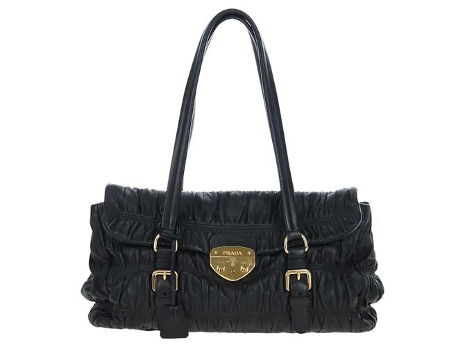 Borsa Tote a rucchio PRADA in pelle nera e oro Auth BA16064SAV Nero D'oro - vista 13