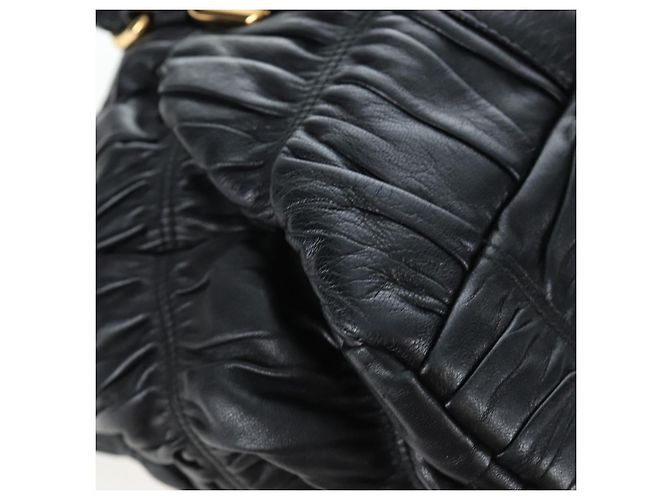 Borsa Tote a rucchio PRADA in pelle nera e oro Auth BA16064SAV Nero D'oro - vista 17