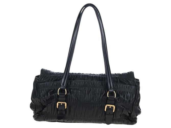 Borsa Tote a rucchio PRADA in pelle nera e oro Auth BA16064SAV Nero D'oro - vista 2