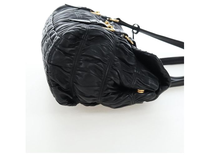 Borsa Tote a rucchio PRADA in pelle nera e oro Auth BA16064SAV Nero D'oro - vista 4