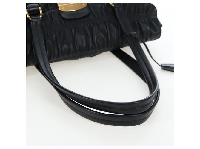 Borsa Tote a rucchio PRADA in pelle nera e oro Auth BA16064SAV Nero D'oro - vista 7