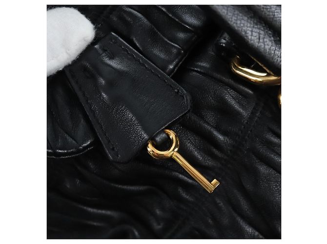 Borsa Tote a rucchio PRADA in pelle nera e oro Auth BA16064SAV Nero D'oro - vista 8