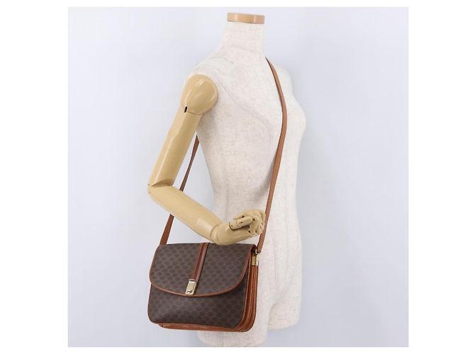 16 Céline Bolso de hombro CELINE Macadam Canvas PVC Leather Brown Gold Auth 202490 Castaño Dorado - vista 32