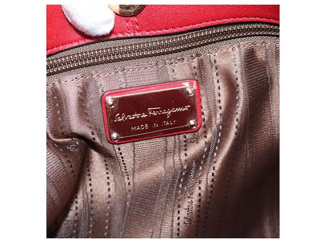 Borsa a tracolla Salvatore Ferragamo Vala in pelle rossa e oro autentica 206910A Rosso D'oro - vista 10
