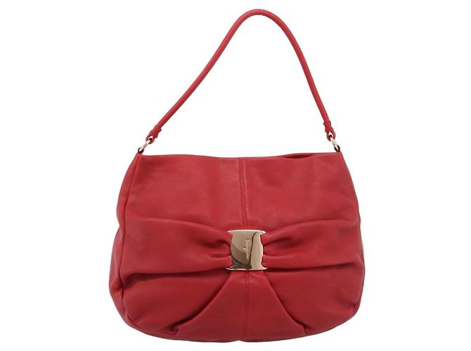 Borsa a tracolla Salvatore Ferragamo Vala in pelle rossa e oro autentica 206910A Rosso D'oro - vista 13