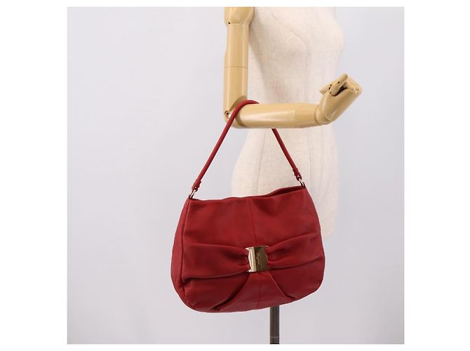 Borsa a tracolla Salvatore Ferragamo Vala in pelle rossa e oro autentica 206910A Rosso D'oro - vista 22