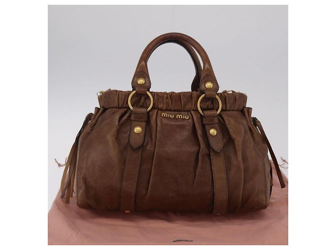 Miu Miu Handtasche Leder 2way Braun Gold Authentisch 167743M Golden - Ansicht 12