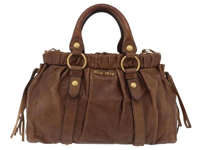 Miu Miu Handtasche Leder 2way Braun Gold Authentisch 167743M Golden - Ansicht 13
